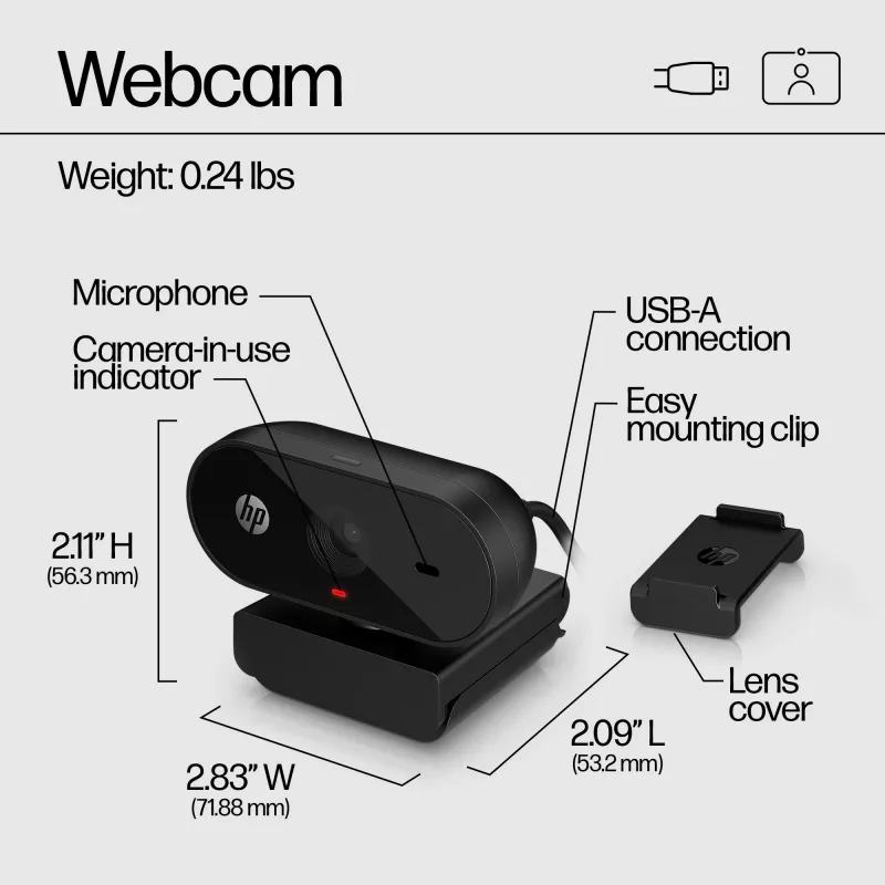 HP 320 FHD Webcam, 1920 x 1080 Pixel, Full HD, 30 fps, Home, USB, Schwarz
