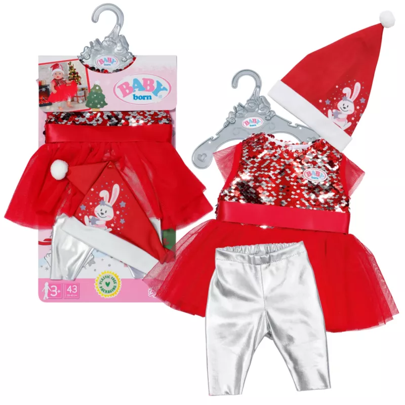 Puppenkleid ZAPF BABY born Xmas Dress für 43 cm Puppen, Textil, mehrfarbig, faltbar, Alter 3–12