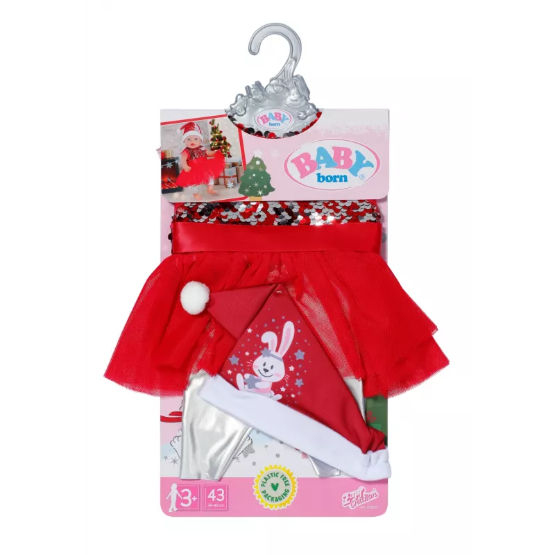 Puppenkleid ZAPF BABY born Xmas Dress für 43 cm Puppen, Textil, mehrfarbig, faltbar, Alter 3–12