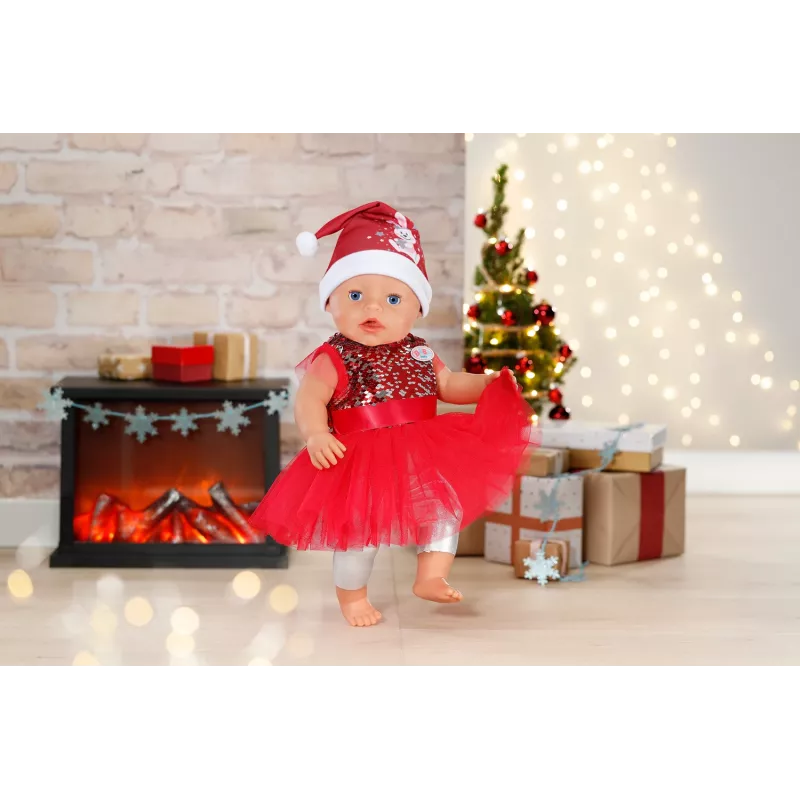 Puppenkleid ZAPF BABY born Xmas Dress für 43 cm Puppen, Textil, mehrfarbig, faltbar, Alter 3–12