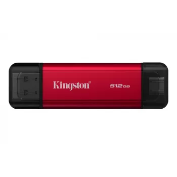 Externe SSD Kingston 512 GB Dual USB-A/USB-C tragbar, USB 3.2 Gen 2, Lesen 1050 MB/s, Schreiben 950 MB/s, Schwarz/Rot