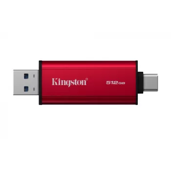 Externe SSD Kingston 512 GB Dual USB-A/USB-C tragbar, USB 3.2 Gen 2, Lesen 1050 MB/s, Schreiben 950 MB/s, Schwarz/Rot