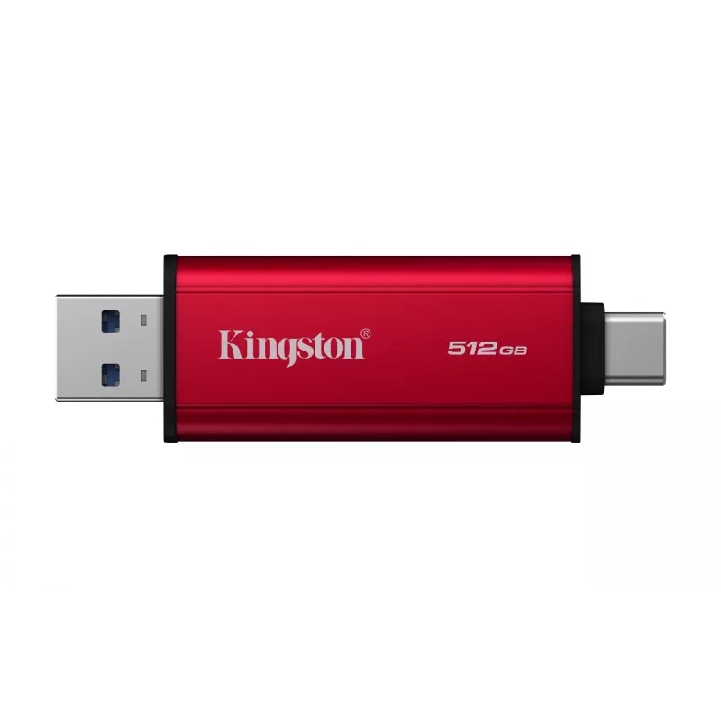 Externe SSD Kingston 512 GB Dual USB-A/USB-C tragbar, USB 3.2 Gen 2, Lesen 1050 MB/s, Schreiben 950 MB/s, Schwarz/Rot