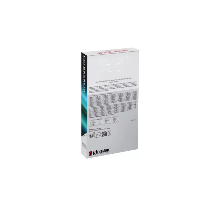 Externe SSD Kingston 2 TB Dual USB-A/USB-C, USB 3.2 Gen 2, Lesen 1050 MB/s, Schreiben 950 MB/s, Schwarz/Rot