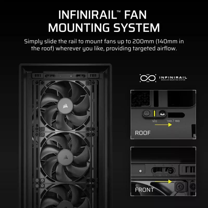 PC-Miditower-Gehäuse CORSAIR FRAME 5000D RS — Schwarz, ATX/EATX-Unterstützung, 3x 140-mm-Frontlüfter, gehärtetes Glas, 250×556×542 mm