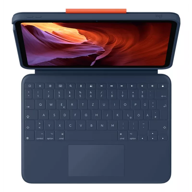 Tastaturhülle Logitech Rugged Combo 4 Touch QWERTZ German Smart Connector Blau für iPad 10. Gen (A16) mit Trackpad Dock 256×195×20 mm