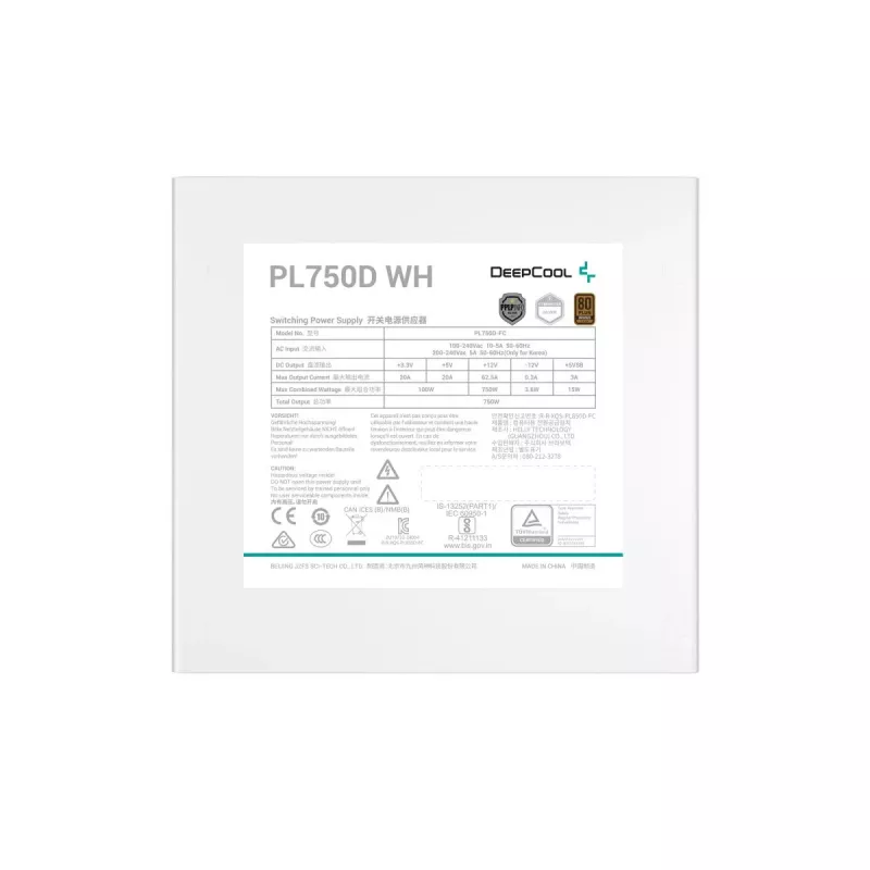 Netzteil DeepCool PL750D WH — 750 W, ATX 20+4-Pin, 80 PLUS Bronze, 120-mm-Lüfter, weiß