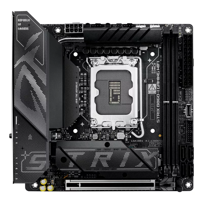 Motherboard ASUS ROG STRIX B860-I GAMING WIFI — Intel B860, LGA 1851, mini ITX, 2× DDR5 DIMM (bis zu 128 GB), Wi‑Fi 7, 2.5Gb LAN
