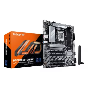 GIGABYTE B860 DS3H WIFI6E Mainboard - Intel Core Ultra Series CPUs, 8+1+2+2 Phasen VRM, bis zu 9066MHz DDR5, 1xPCIe 5.0 + 1xPCIe 4.0 M.2, 2.5GbE LAN, WIFI 6E, USB 3.2 Gen 2x2