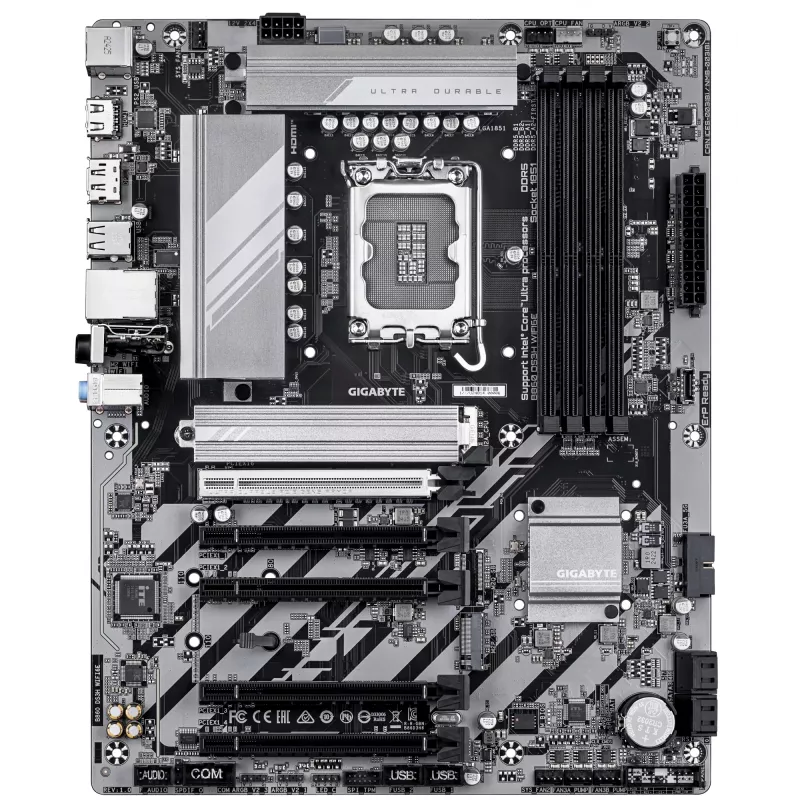 GIGABYTE B860 DS3H WIFI6E Mainboard - Intel Core Ultra Series CPUs, 8+1+2+2 Phasen VRM, bis zu 9066MHz DDR5, 1xPCIe 5.0 + 1xPCIe 4.0 M.2, 2.5GbE LAN, WIFI 6E, USB 3.2 Gen 2x2