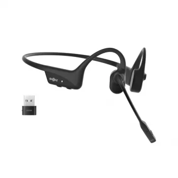 Headset Shokz OpenComm2 UC 2025 — kabelloses Knochenschall-Ohrhörer-Headset, 16 h Sprechzeit, USB Typ-A/Typ-C, ANC, 29 m Reichweite, schwarz