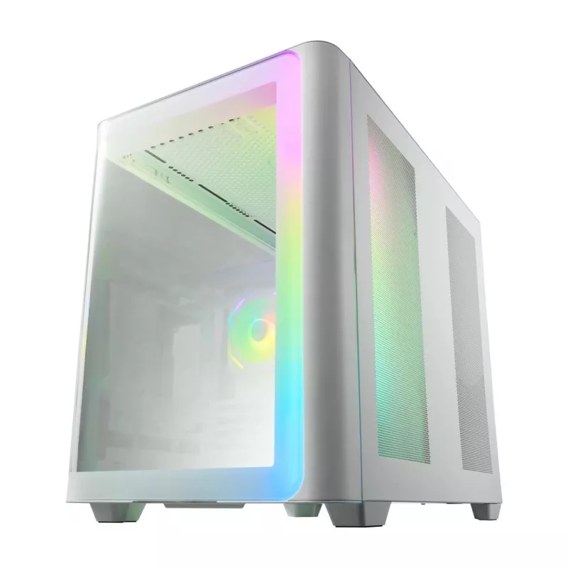 FSP M580-WA Gehäuse Midi Tower mITX, mATX Weiß ARGB, Midi Tower, PC, Weiß, ATX, micro ATX, Mini-ITX, Glas, SPCC, Gaming