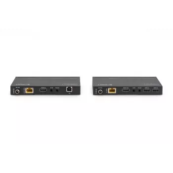 DIGITUS HDBaseT KVM Extender Set. 150m 4K/60Hz. USB 2.0. PoC. IR. Schwarz