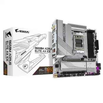 GIGABYTE B650M AORUS ELITE AX ICE Mainboard - AMD Ryzen 9000 Series CPUs, 12+2+2 Phasen VRM, bis zu 8000 MHz DDR5 (OC), 1xPCIe 5.0 + 1xPCIe 4.0 M.2, 2,5 GbE LAN, WLAN 6E, USB 3.2 Gen 2x2