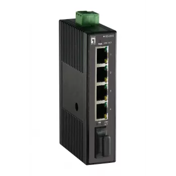 LevelOne 5-Port Fast Ethernet Industrie-Switch, DIN-Schiene, 1 x SC Multi-Mode Glasfaser, -20 °C bis 70 °C