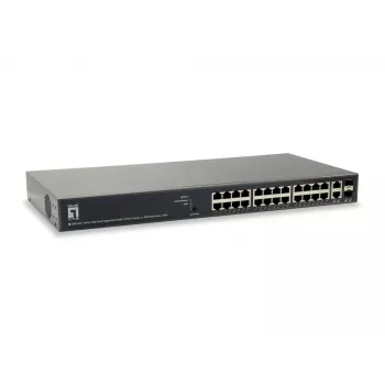 LevelOne TURING 26-Port Web Smart Gigabit PoE Switch, 24 PoE-Ausgänge, 2 x SFP/RJ45 Combo, 185W, 802.3at/af PoE