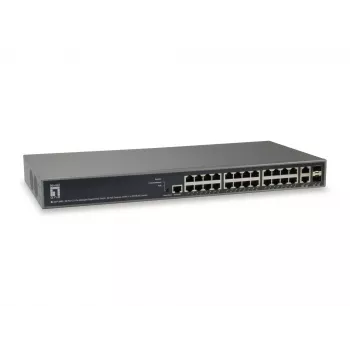 LevelOne TURING 26-Port L3 Lite Managed Gigabit PoE Switch, 24 PoE-Ausgänge, 370 W, 2 x SFP/RJ45 Combo