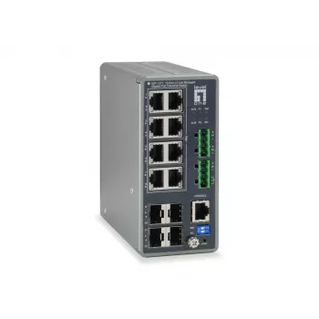 LevelOne TURING 12-Port L3 Lite Managed Gigabit Industrial Switch, 8 PoE-Ausgänge, 240 W, 802.3at/af PoE, 4 x SFP, -40 °C bis 75 °C