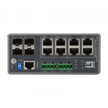 LevelOne TURING 12-Port L3 Lite Managed Gigabit Industrial Switch, 8 PoE-Ausgänge, 240 W, 802.3at/af PoE, 4 x SFP, -40 °C bis 75 °C
