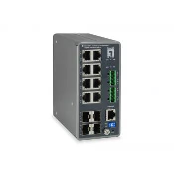 LevelOne TURING 12-Port L3 Lite Managed Gigabit Industrial Switch, 4 x SFP, DIN-Schiene, -40°C bis 75°C
