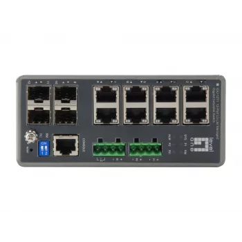 LevelOne TURING 12-Port L3 Lite Managed Gigabit Industrial Switch, 4 x SFP, DIN-Schiene, -40°C bis 75°C