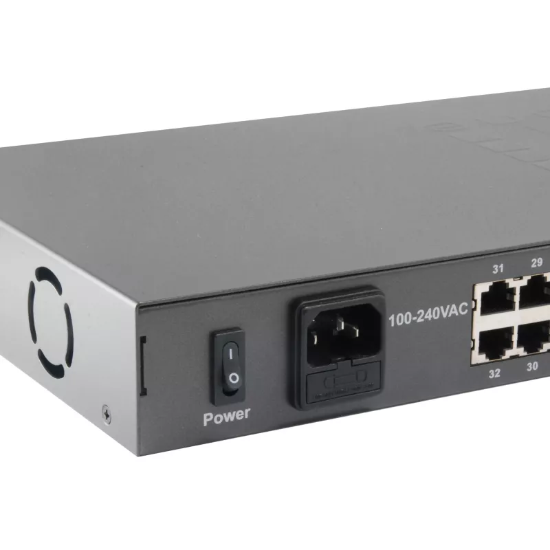 LevelOne 34-Port Fast Ethernet PoE Switch, 802.3at/af PoE, 32 PoE-Ausgänge, 2 x Gigabit RJ45, 380W