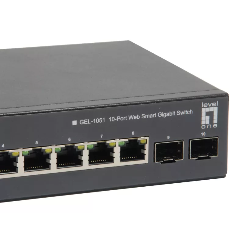 LevelOne 10-Port Web Smart Gigabit PoE Switch, 8 PoE-Ausgänge, 2 x Gigabit SFP, 70W