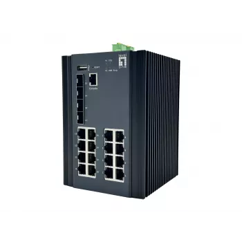 LevelOne 20-Port L2 Plus Managed Gigabit Industrial Switch, 16x 1GbE RJ45, 4x 1/2.5GbE SFP, DIN-Schiene, -40°C bis 80°C