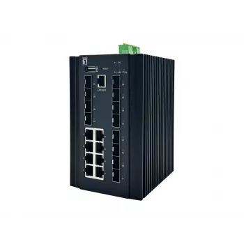 LevelOne 20-Port L2 Plus Managed Industrial Switch, 8 x 1GbE RJ45, 8 x 1GbE SFP, 4 x 1/2.5GbE SFP, DIN-Rail, -40°C bis 80°C