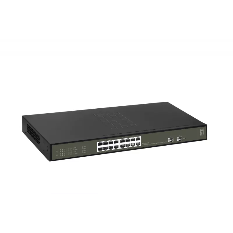 LevelOne Hilbert 18-Port Gigabit PoE Smart Lite Switch, 16 PoE-Ausgänge, 2 x Gigabit SFP, 802.3at/af PoE, 230 W PoE-Budget
