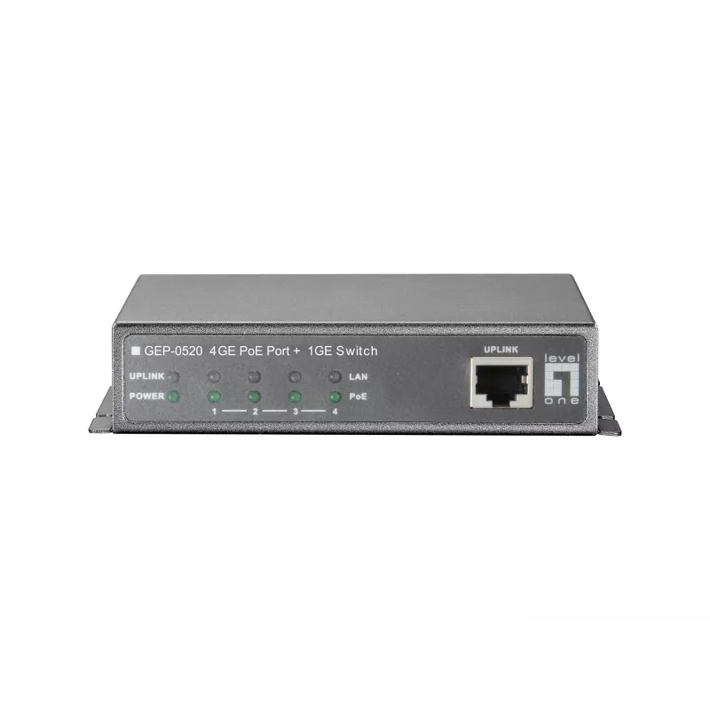LevelOne 5-Port Gigabit PoE Switch, 61,6 W, 802.3af PoE, 4 PoE-Ausgänge, Netzteil im Lieferumfang