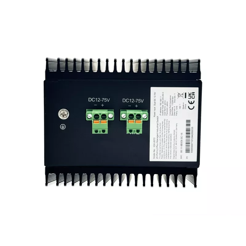 LevelOne 20-Port L2 Plus Managed Industrial Switch, 8 x 1GbE RJ45, 8 x 1GbE SFP, 4 x 1/2.5/10GbE SFP+, DIN-Rail, -40°C bis 80°C