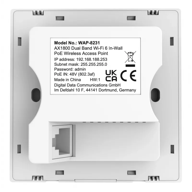 LevelOne AX1800 Dualband-Wi-Fi-6-In-Wall-PoE-WLAN-Access-Point