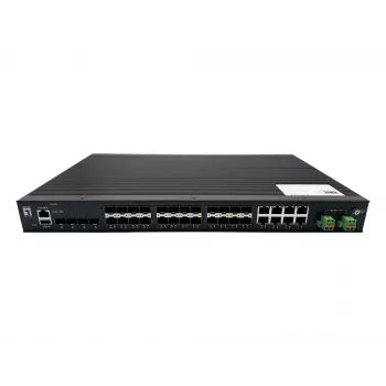 LevelOne 28-Port L2 Plus Managed Gigabit Fiber Industrial Switch, 4x 1,25/2,5GbE SFP, 16x 1,25GbE SFP, 8x Gigabit SFP/RJ45 Combo, Redundante Stromversorgung, -40°C bis 80°C