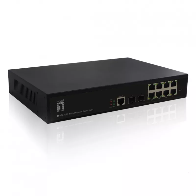 LevelOne KILBY 10-Port L2 Managed Gigabit Switch, 2 x SFP, Managed, L2, Gigabit Ethernet (10/100/1000), Rack-Montage