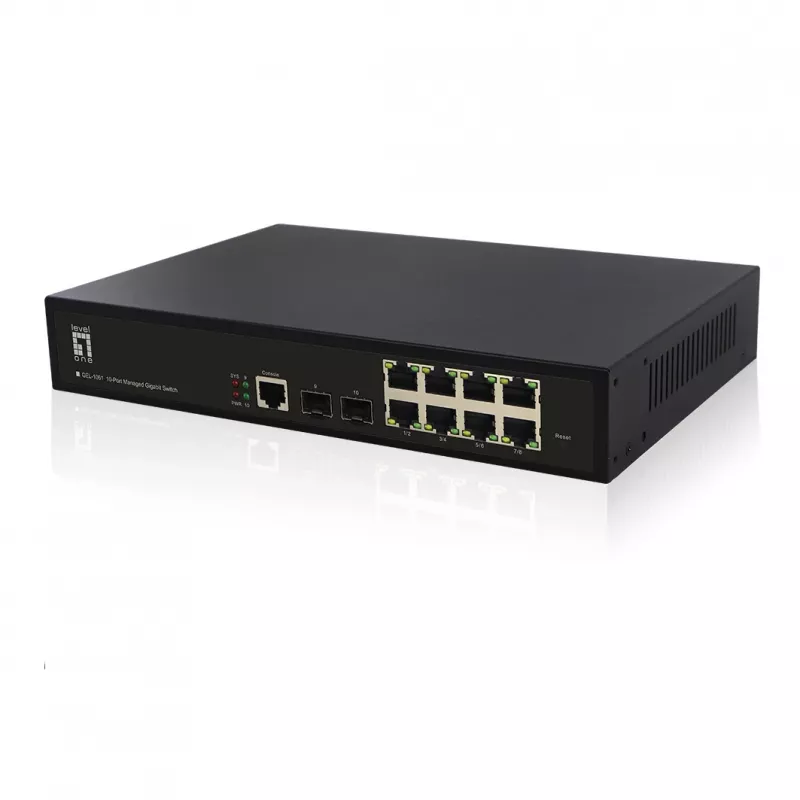 LevelOne KILBY 10-Port L2 Managed Gigabit Switch, 2 x SFP, Managed, L2, Gigabit Ethernet (10/100/1000), Rack-Montage