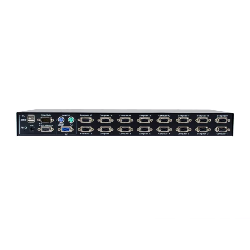 LevelOne 16-Port PS/2-USB VGA KVM-Switch, 2048 x 1536 Pixel, Rack-Montage, 1U, Schwarz