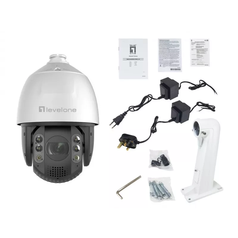 LevelOne FCS-4072 GEMINI PTZ IP-Kamera, 4 MP, 32-facher Zoom, H.265, IR 200 m, Innen-/Außenbereich