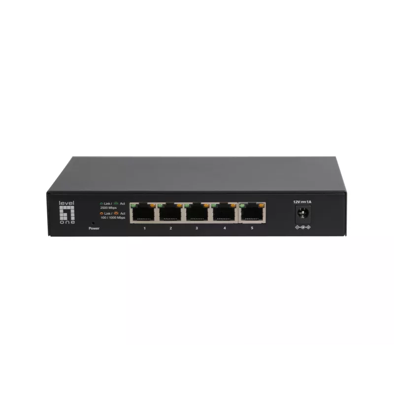 5-Port Unmanaged 2.5G Ethernet Switch LEVELONE GEU-0525 — 5× 2.5G RJ-45, unmanaged, 25 Gbit/s Switching, wandmontierbar