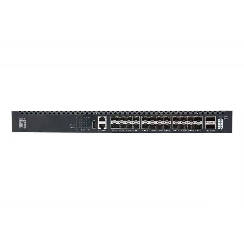 LevelOne 26-Port L3 Managed TOR Fiber Switch, 24x 1/10GbE SFP+, 2x 40/100GbE QSFP28, Hot-Swap redundante Stromversorgung