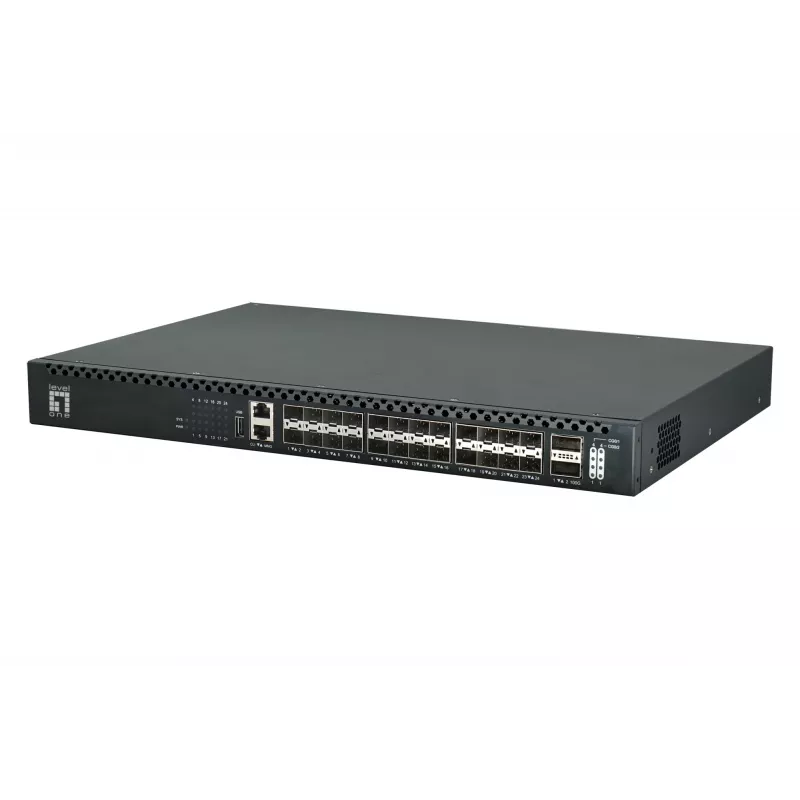 LevelOne 26-Port L3 Managed TOR Fiber Switch, 24x 1/10GbE SFP+, 2x 40/100GbE QSFP28, Hot-Swap redundante Stromversorgung