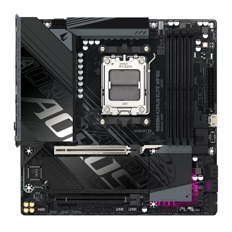 GIGABYTE B850M AORUS ELITE WIFI6E Mainboard - AMD Ryzen 9000 Series CPUs, 12+2+2 Phasen Digital VRM, bis zu 8200MHz DDR5 (OC), 1xPCIe 5.0 + 1xPCIe 4.0 M.2, WIFI 6E, 2.5GbE LAN, USB 3.2 Gen 2