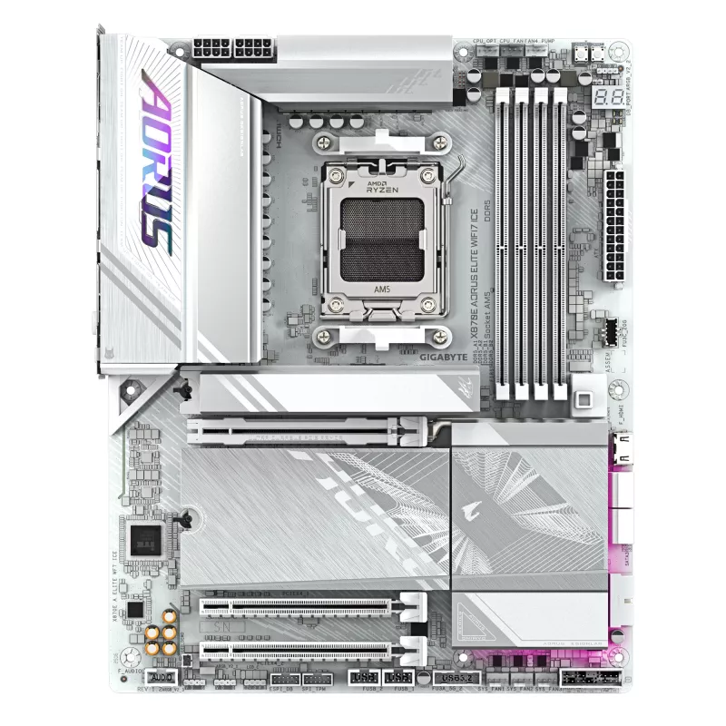 GIGABYTE X870E AORUS ELITE WIFI7 ICE Mainboard - Unterstützt AMD Ryzen 9000 CPUs, 16+2+2 Phasen Digital VRM, bis zu 8200Hz DDR5 (OC), 3xPCIe 5.0 + 1xPCIe 4.0, Wi-Fi 7, 2.5GbE LAN, USB 4