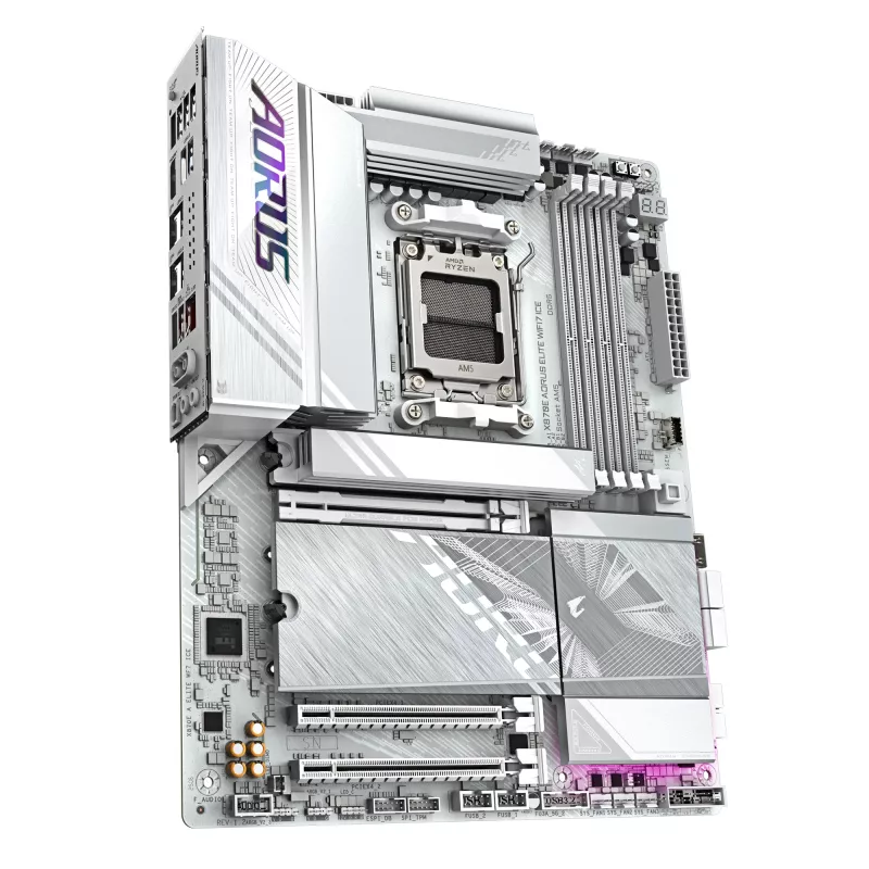 GIGABYTE X870E AORUS ELITE WIFI7 ICE Mainboard - Unterstützt AMD Ryzen 9000 CPUs, 16+2+2 Phasen Digital VRM, bis zu 8200Hz DDR5 (OC), 3xPCIe 5.0 + 1xPCIe 4.0, Wi-Fi 7, 2.5GbE LAN, USB 4