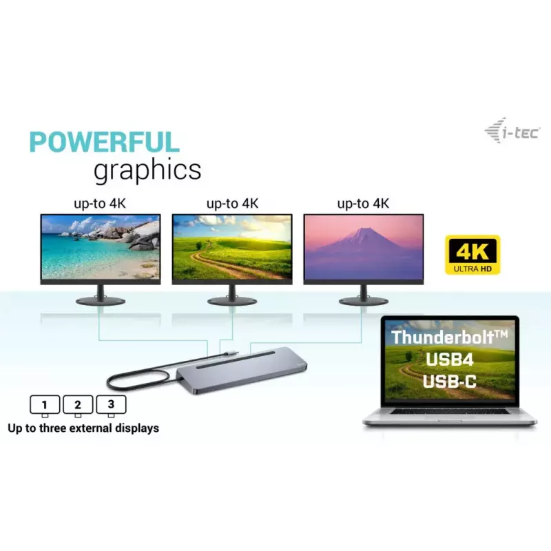 i-tec USB-C Metall Ergonomische 3x 4K Display Dockingstation + Power Delivery 100 W