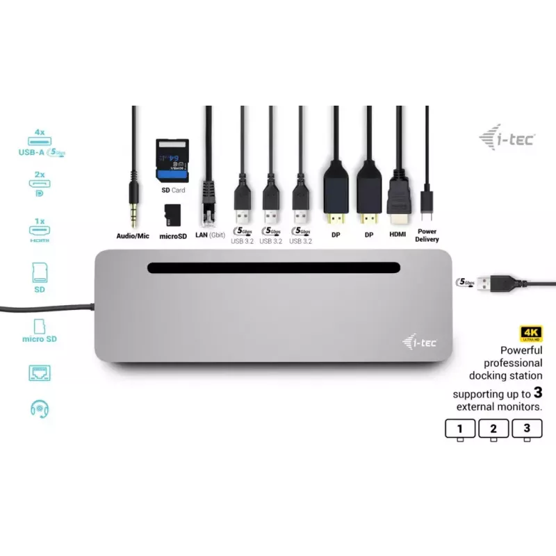 i-tec USB-C Metall Ergonomische 3x 4K Display Dockingstation + Power Delivery 100 W