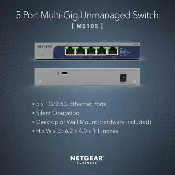 NETGEAR MS105-100EUS Netzwerk-Switch Unmanaged 2.5G Ethernet (100/1000/2500) Power over Ethernet (PoE) 1U
