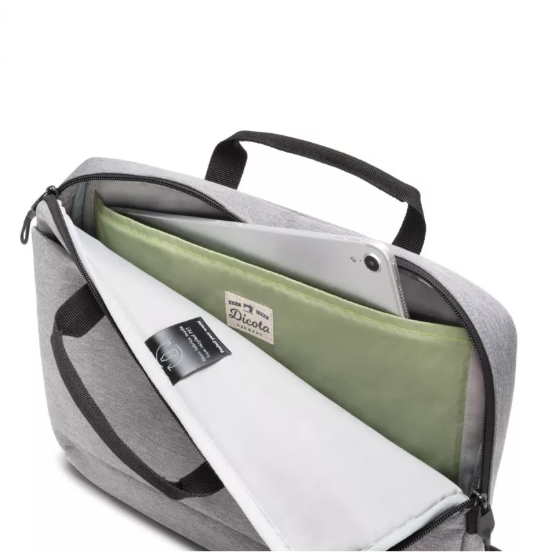 DICOTA schlank Eco Motion - 14-15.6in Notebook Case - Hellgrau / 600d Rpe Polyester