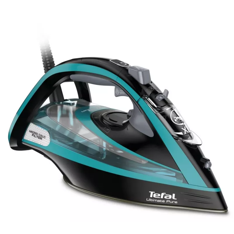 Tefal Ultimate Pure FV9844 Trocken- & Dampfbügeleisen Durilium Autoclean Bügelsohle 3200 W Schwarz, Blau
