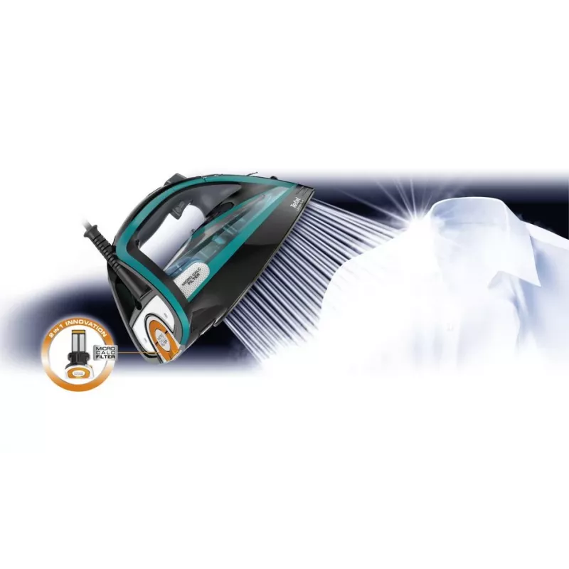 Tefal Ultimate Pure FV9844 Trocken- & Dampfbügeleisen Durilium Autoclean Bügelsohle 3200 W Schwarz, Blau